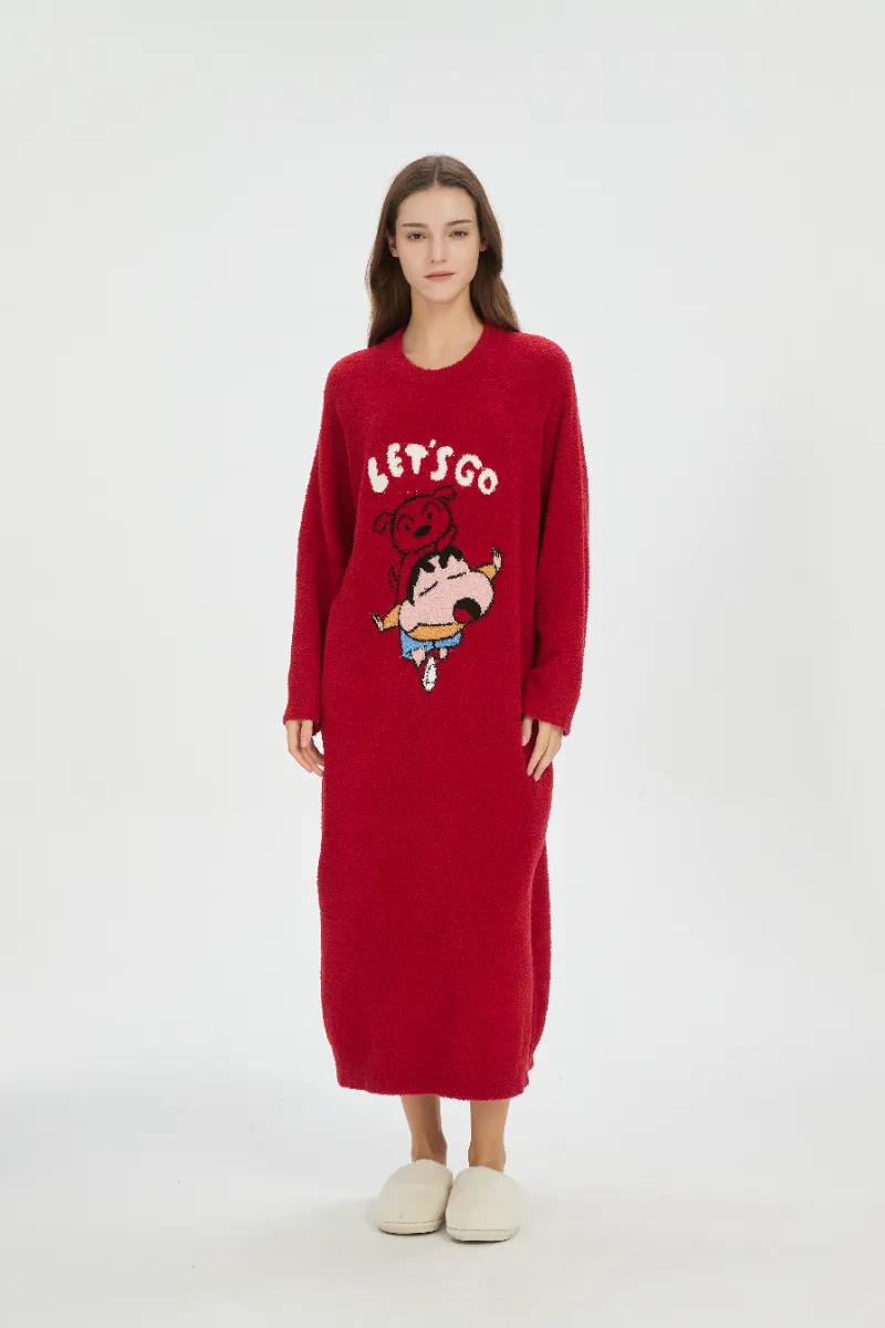 Red Soft Fleece Nightdress for Women